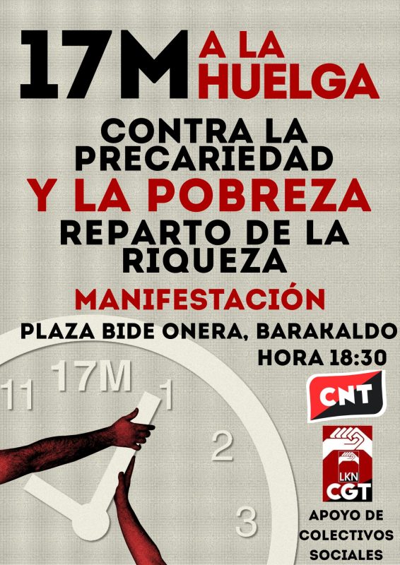 CGT-LKN EH apoya la Huelga General del 17 de marzo